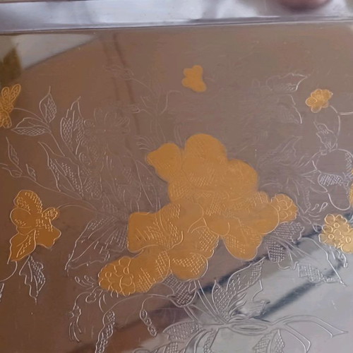 Stainless serving tray with 24k gold vintage like new