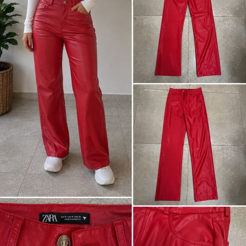 Zara red leatherette straight leg pants size S like new