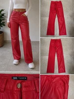 Zara red leatherette straight leg pants size S like new