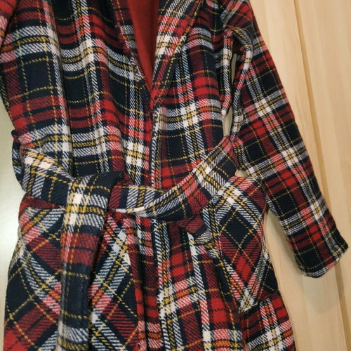 Checked coat size Small like new with belt and stitched pockets