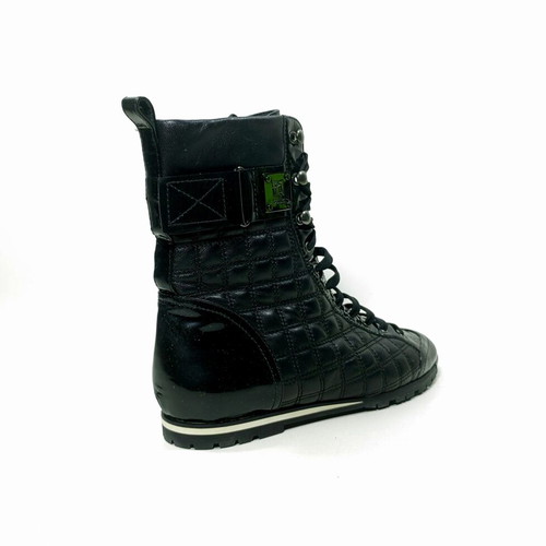 Ballin Italy quilted leather high-top boots, black patent buckle