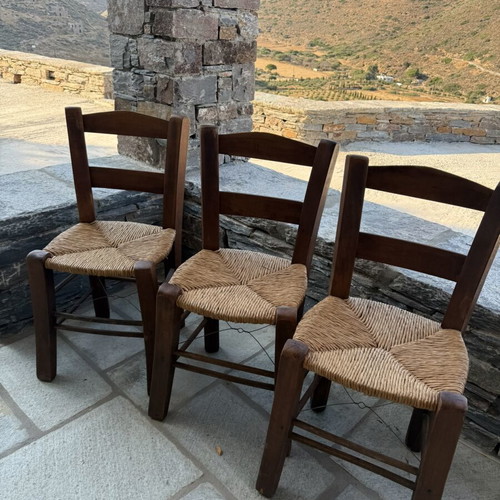 Cafe chairs set of 6 used, solid wood and rope