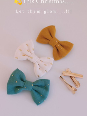 Children's bows new muslin set of 3 with gold appliqué polka dots