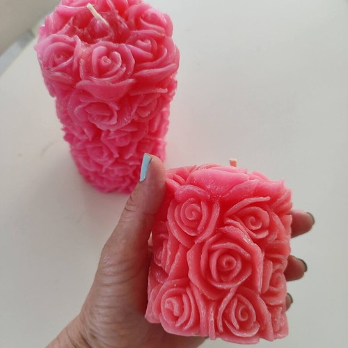 3D Rose Candles, Set of 2, Soft Pink