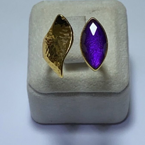 Handmade silver gold-plated ring with amethyst new