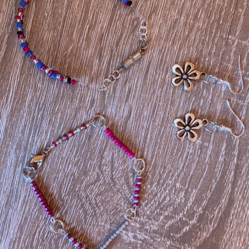 Handmade jewelry set custom order, purple and silver colors