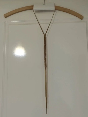 H&M rhinestone necklace long lariat chain gold, new