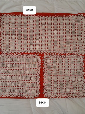 Crochet table linen set beige like new for living room