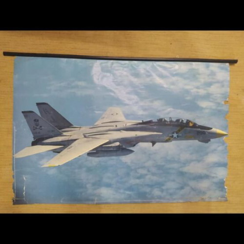 Military airplane poster used, very old with damages