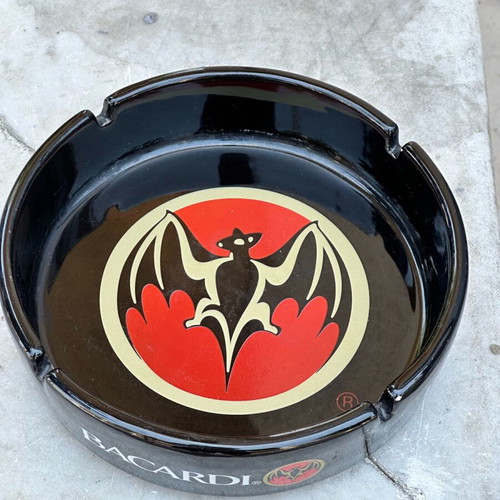 Bacardi porcelain ashtray vintage collectible used with bat logo