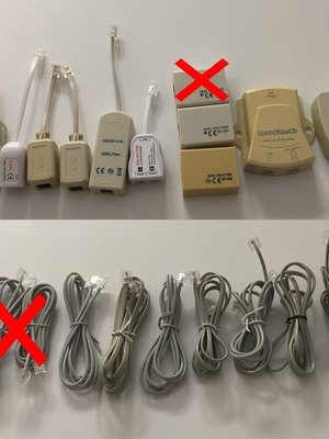 Telephony splitters, filters and cables new, set of 20 pieces
