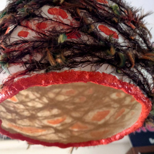Handmade ceiling light used, made of papier-mâché and other materials
