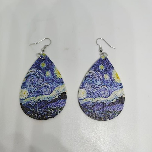 Earrings Starry Night by Van Gogh like new, blue drop shape