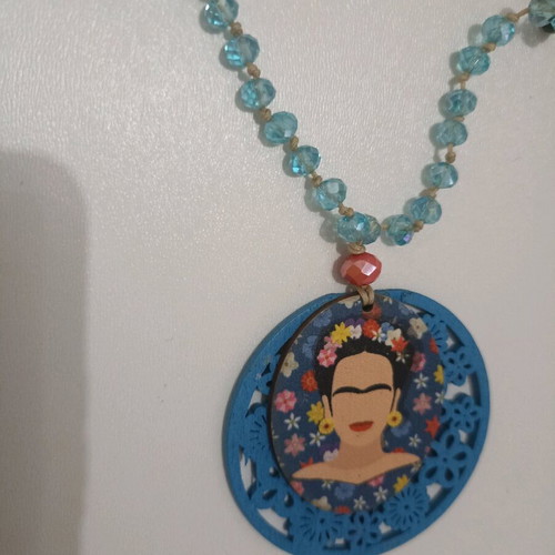 Frida Kahlo necklace new, blue multicolor fashion jewelry