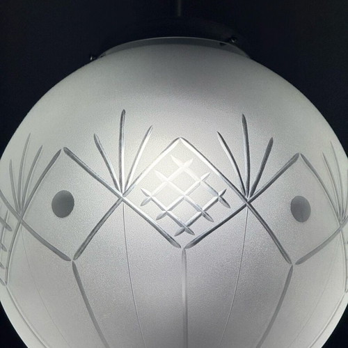 Vintage ceiling light with white cut crystal shade, used