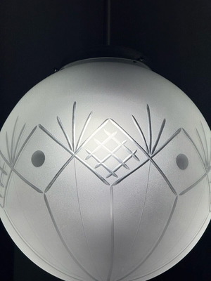 Vintage ceiling light with white cut crystal shade, used