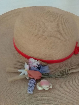Straw hat with flowers new, 1990s style, size 54