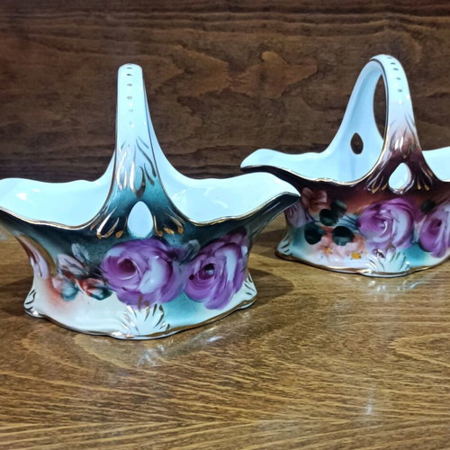 Limoges porcelain basket set new, two pieces