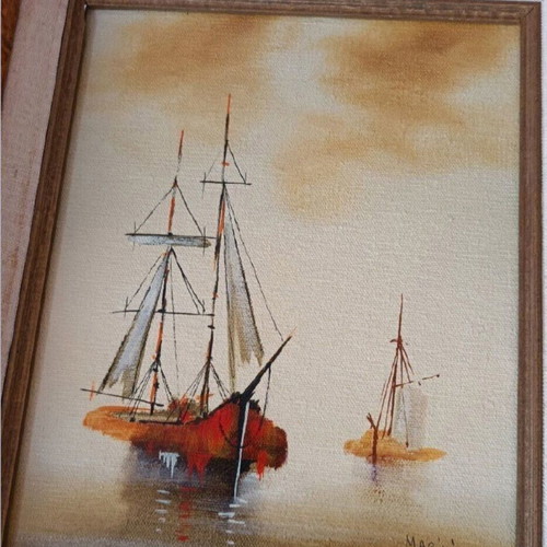 Marini oil painting in Hecho en Mexico embossed frame 47x45 cm like new