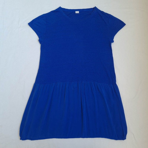 Poetry women's boho dress in linen and silk, size 44 / XXL, blue