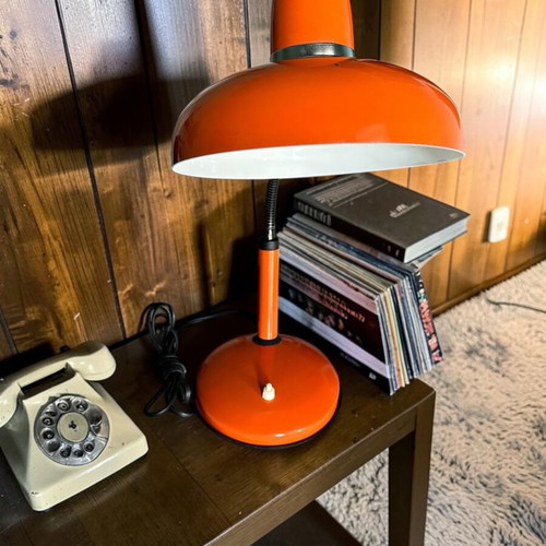 Vintage table lamp 58 cm 1970s space age orange used, collectible design