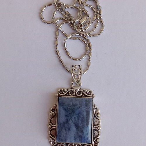 Sodalite stone pendant like new, silver-plated brass, 45 cm chain