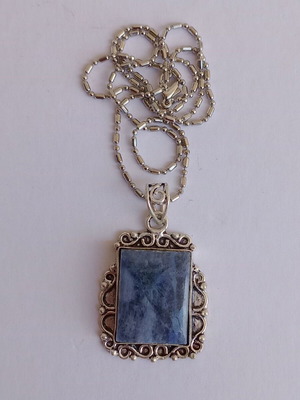 Sodalite stone pendant like new, silver-plated brass, 45 cm chain