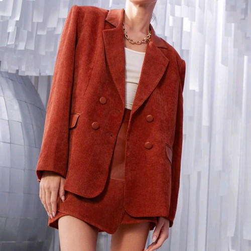 Corduroy blazer jacket new with leather details in brick color