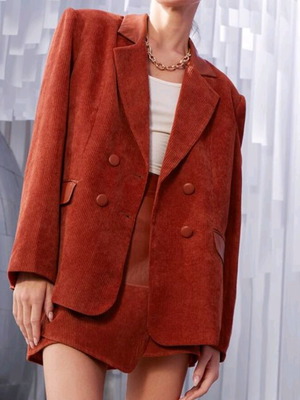 Corduroy blazer jacket new with leather details in brick color