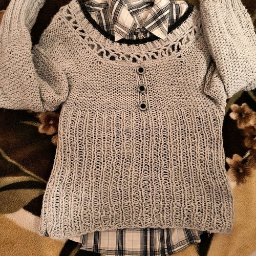 Handmade women's knitted sweater gray like new with gift ribbon