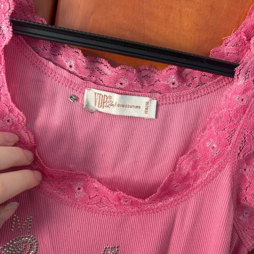 Pink Top Y2K Style with Rhinestones and Lace by VOP Gum Couture like new