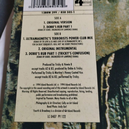 Tricky Ponderosa 12" single like new, electronic music