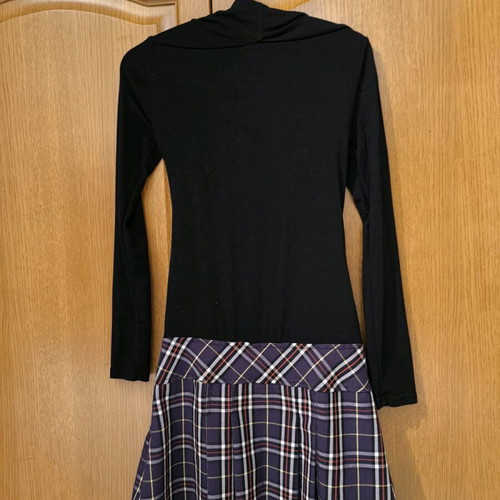 Dress with plaid pattern and integrated chain belt like new
