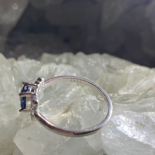 Handmade silver ring with natural blue sapphire and moissanites size 6
