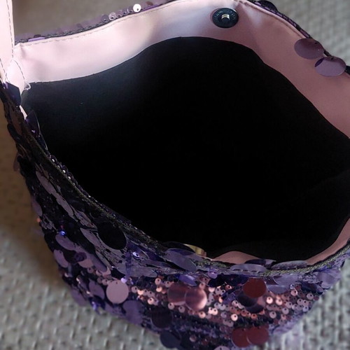 Shoulder bag with sequins used, purple, 28x28 cm