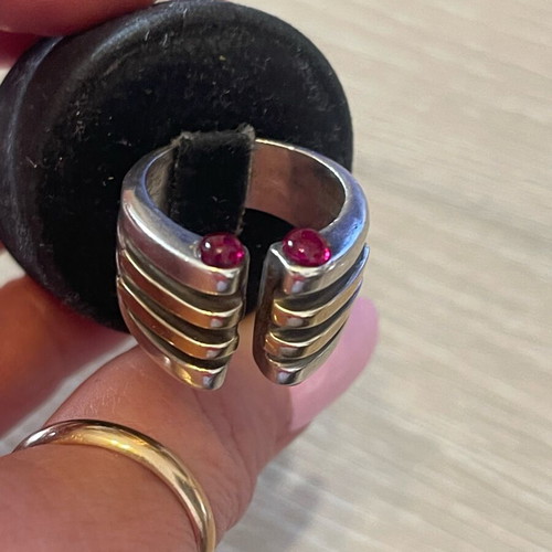 Silver-gold ring used with 4 solid rubies, size 57
