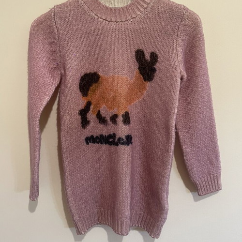 Moncler pink wool sweater with llama design, size 10 years
