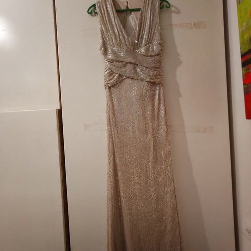BSB dress with rhinestones and side slit, beige, size 44