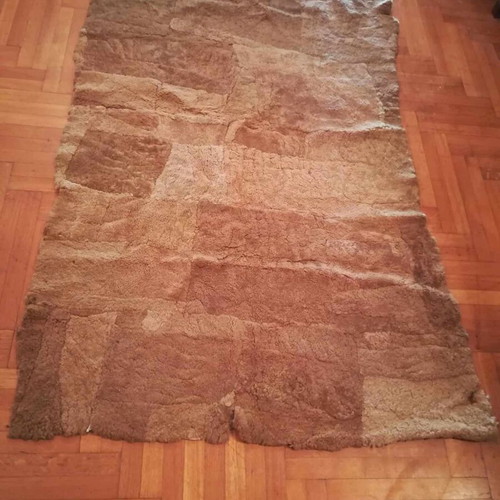 Sheepskin leather rug used, handmade, 200x110cm