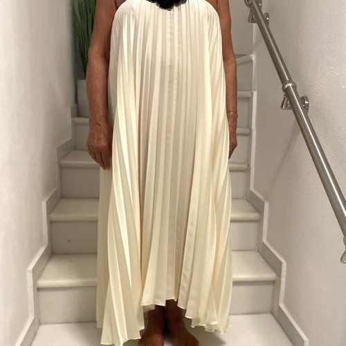 We Are Kindred maxi pleated dress with halter neckline, cream