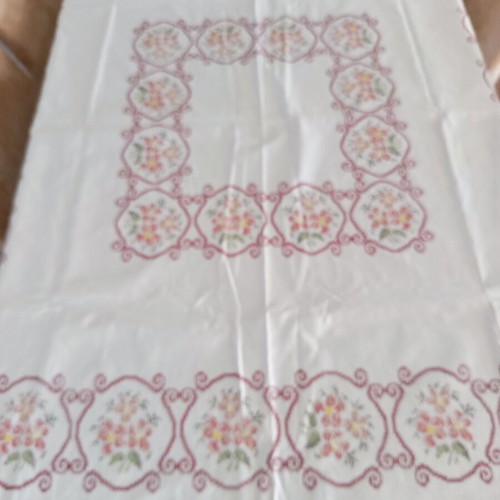 Handmade White Tablecloth 155x166 cm with Cross Stitch and Azur Finish