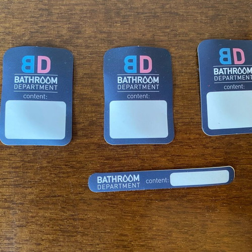 Bathroom set with shower cap, storage containers and labeling stickers