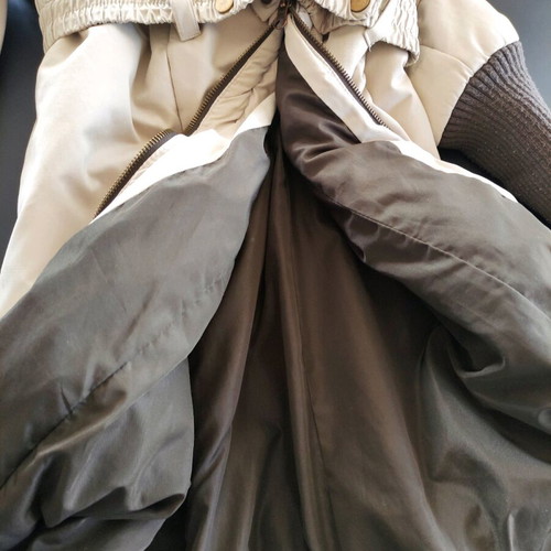 Lussile long women's coat like new with belt and hood beige
