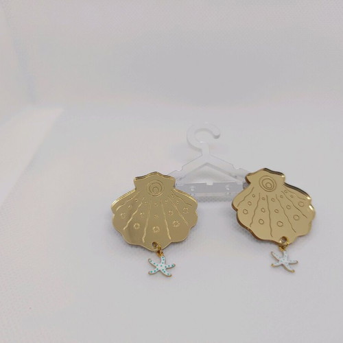 Plexiglass mirror earrings gold shell new
