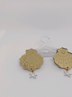 Plexiglass mirror earrings gold shell new