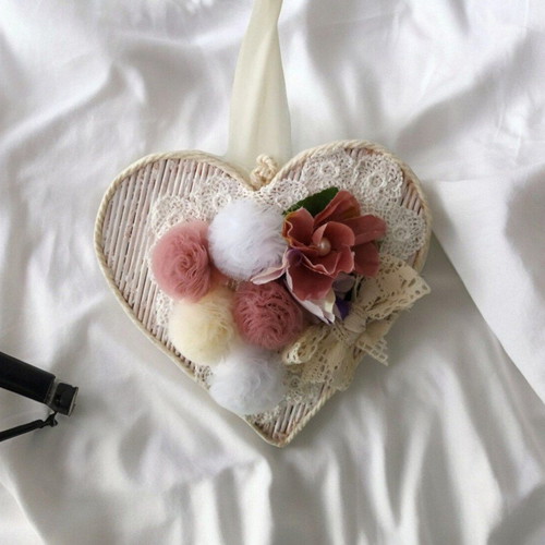 Decorative frame with pom pon heart 20x20cm new