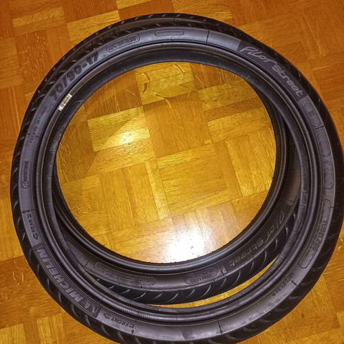 Michelin Pilot Street motorcycle tires used, pair 70/90/17 front 80/90/17 rear