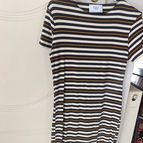 Zara ribbed dress new, white and brown, size L