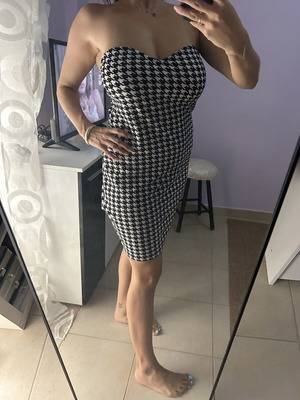 Shein strapless bodycon dress with houndstooth pattern like new