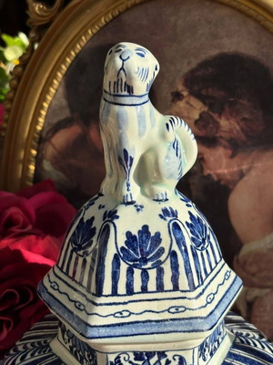 Royal Sphinx Holland by Boch Belgium Delft-Style Lidded Vase